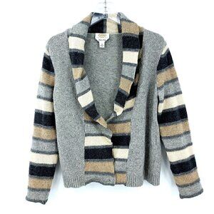 Talbots Women's Vtg Medium Petite Neutral Sweater Wool Angora Striped Cardigan